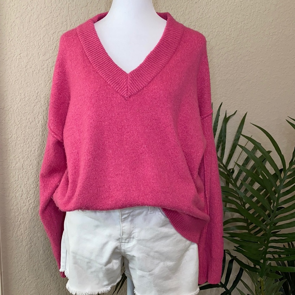 Fuchsia V neck Sweater